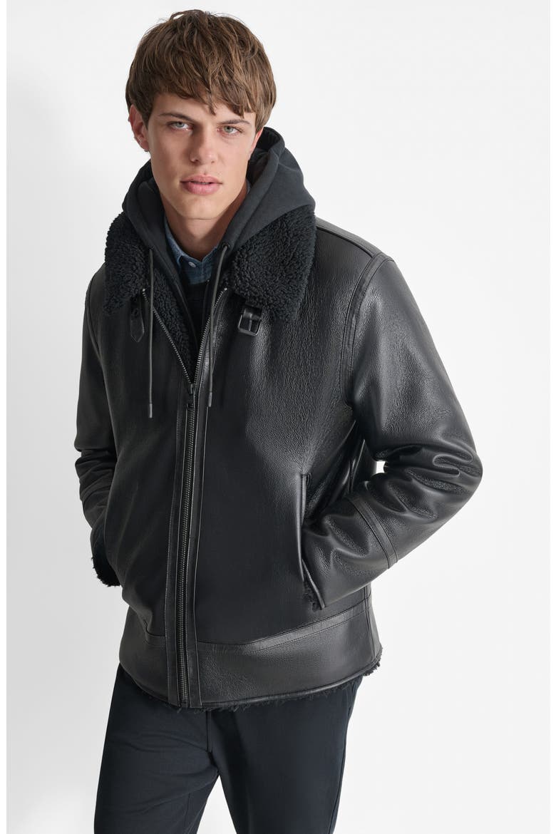 Water Resistant Faux Shearling Lined Jacket, Alternate, color, BLACK