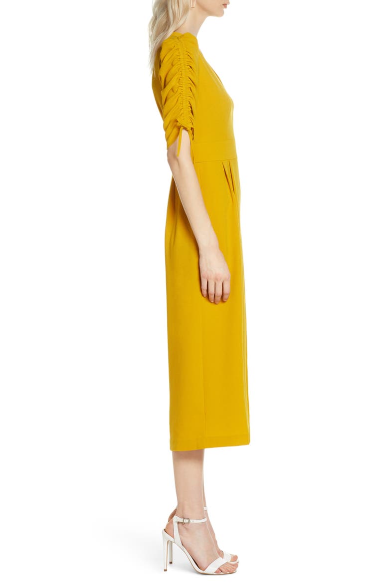 Ruched Sleeve Crop Wide Leg Jumpsuit, Alternate, color, YELLOW MUSTARD
