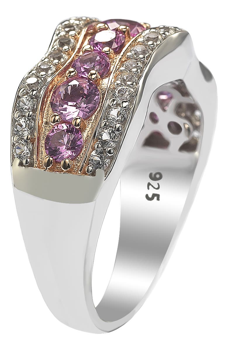 SUZY LEVIAN 18K Gold Plated Sterling Silver Pink & Created White Sapphire Diamond Accent Band Ring - 0.02 ctw, Alternate, color, 