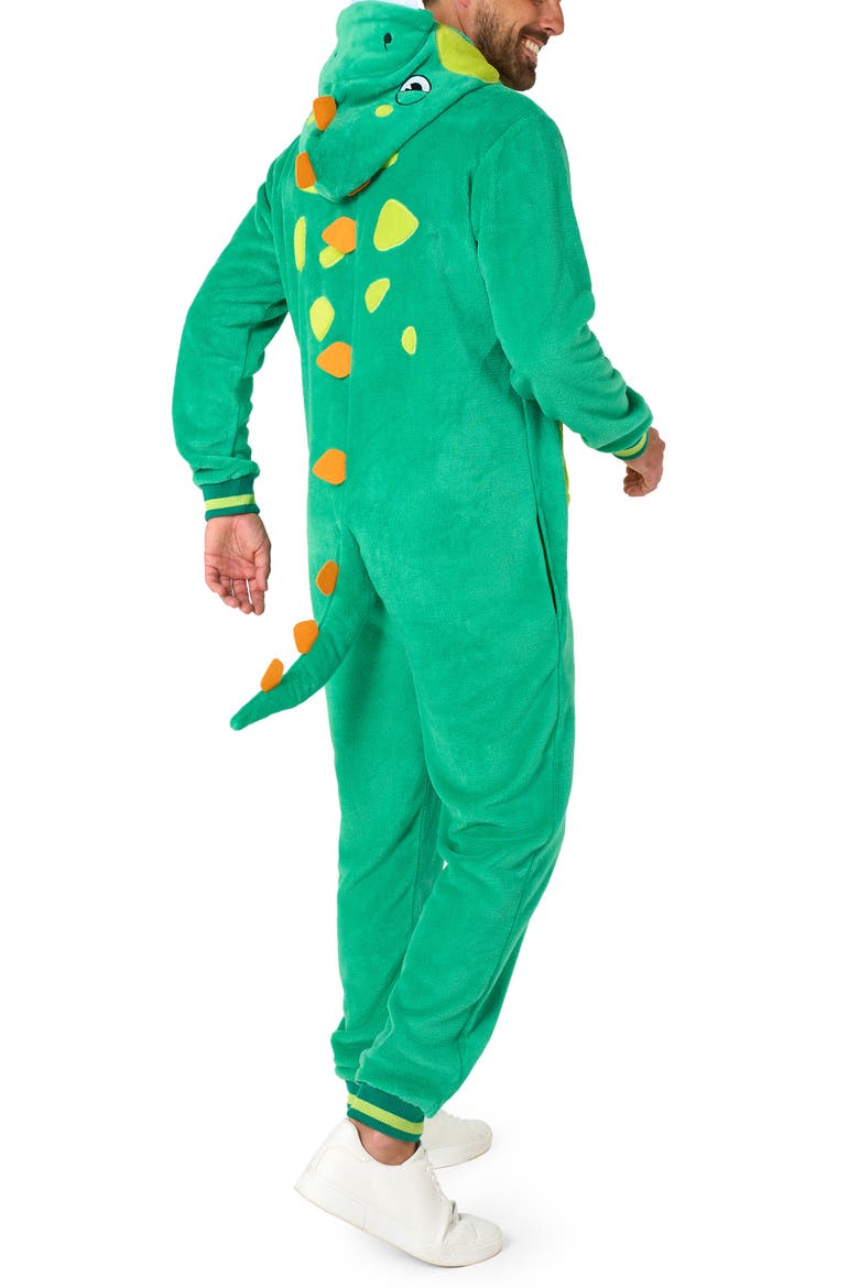 Dinosaur Hooded Fleece Costume Jumpsuit, Alternate, color, GREEN