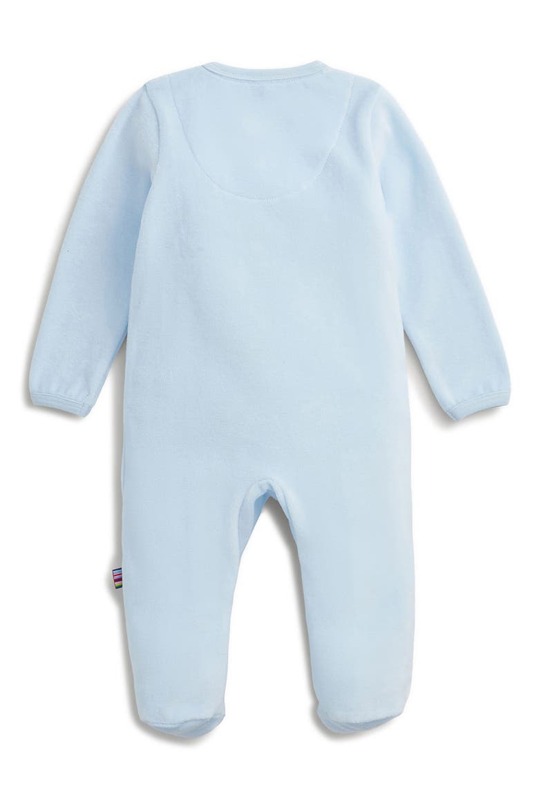 Embroidered Dogs Blue Velour Magnetic Closure Footie, Alternate, color, EDOGB