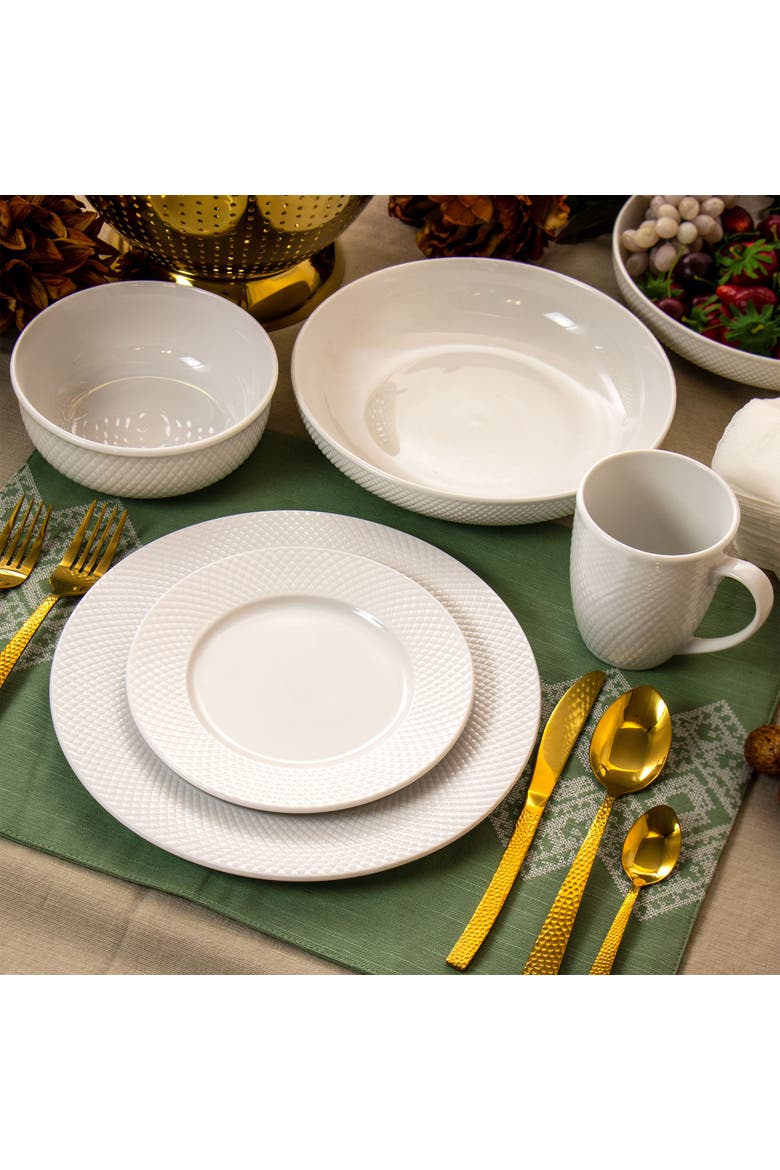 Maisy 18 Piece Round Porcelain Dinnerware Set, Alternate, color, White