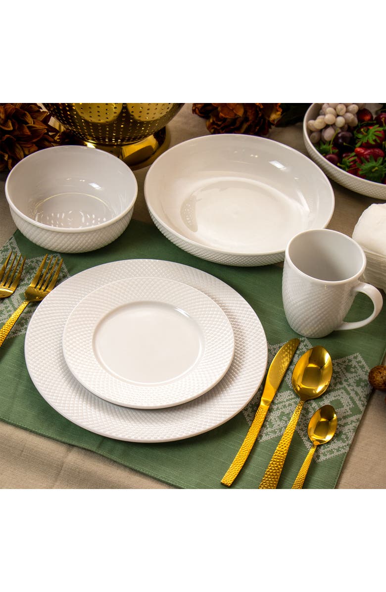 Elama Maisy 18 Piece Round Porcelain Dinnerware Set, Alternate, color, White