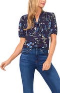 CeCe Floral Tie Neck Georgette Top