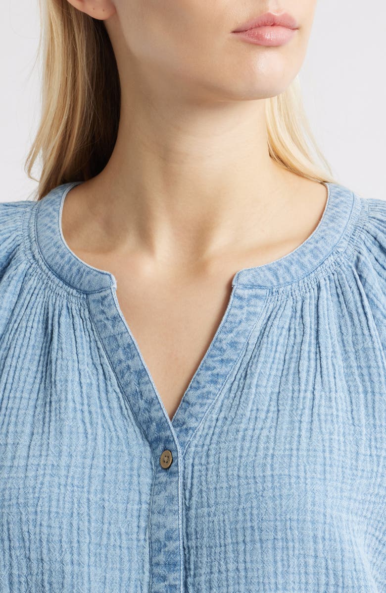 beachlunchlounge Lark Cotton Gauze Button-Up Shirt, Alternate, color, Blue Acid Wash