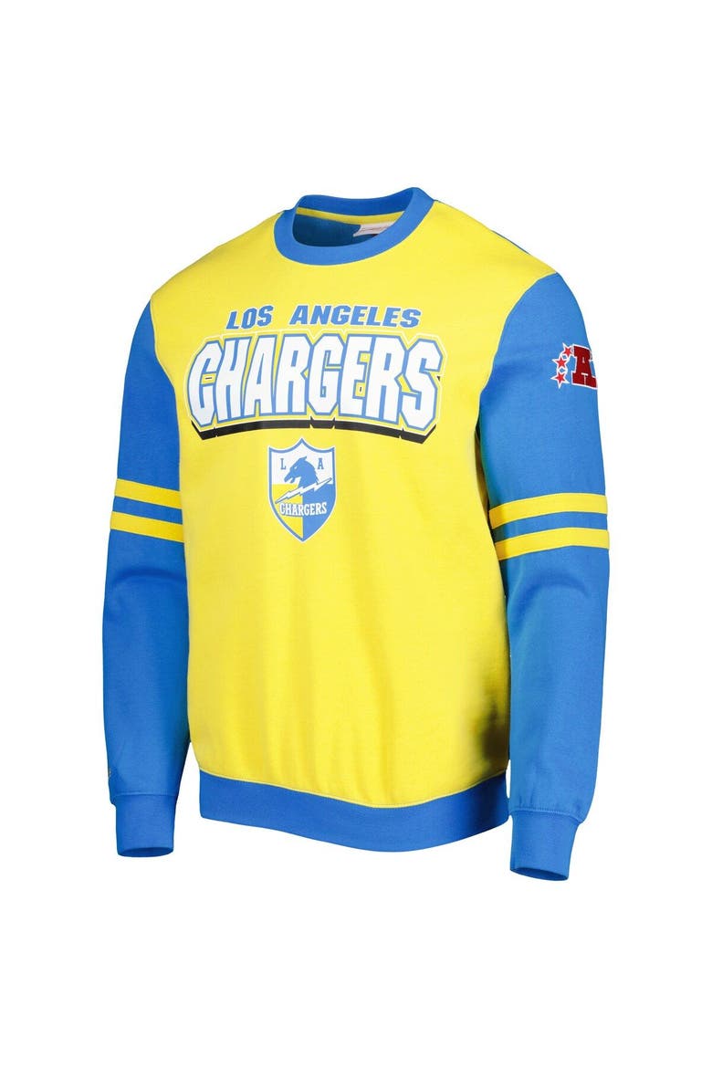 Men's Mitchell & Ness Gold Los Angeles Chargers All Over 2.0 Pullover Sweatshirt, Alternate, color, Gold