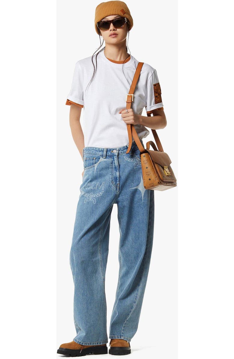 MCM Tracy Satchel in Visetos Leather Mix, Alternate, color, Cognac