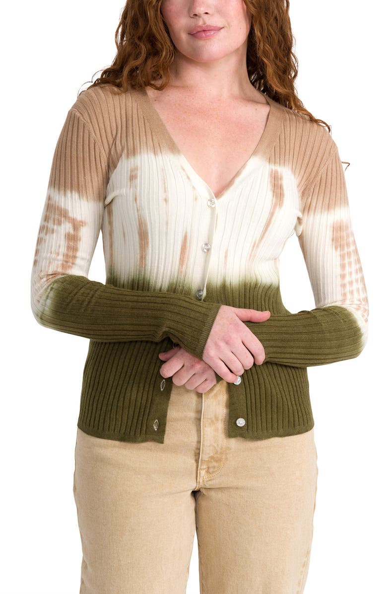 Seven7 Tie Dye Ribbed Cardigan, Alternate, color, Capulet Olive Combo