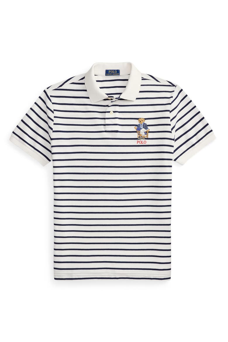 Polo Bear Slim Fit Cotton Mesh Polo, Alternate, color, NEWPORT BEAR-WHITE/ NPT NAVY