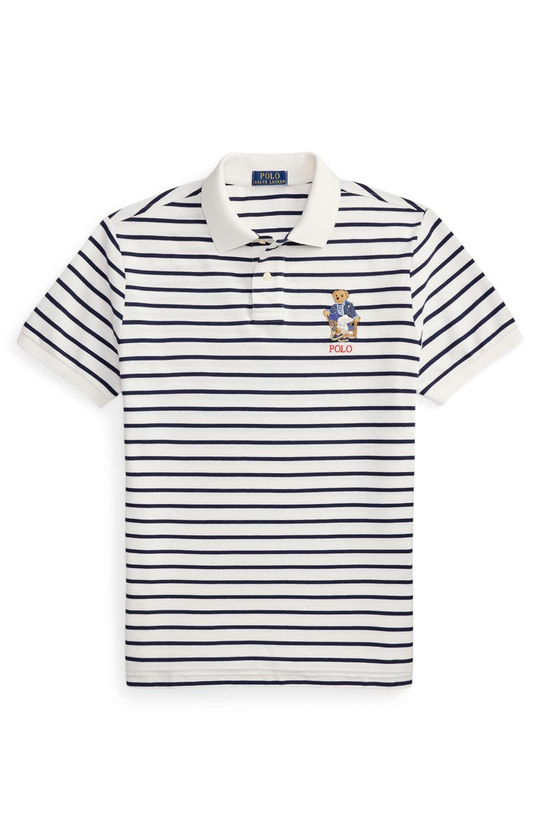 Polo Ralph Lauren Polo Bear Slim Fit Cotton Mesh Polo, Alternate, color, Newport Bear-White/ Npt Navy