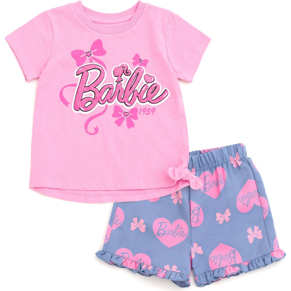 Barbie T-shirt & Chambray Shorts Set In Pink