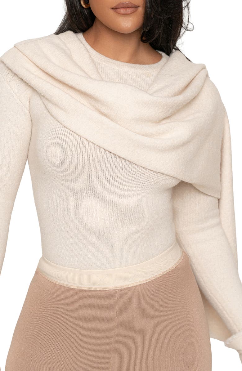 JLUXLABEL Rib Scarf Sweater, Alternate, color, Milk