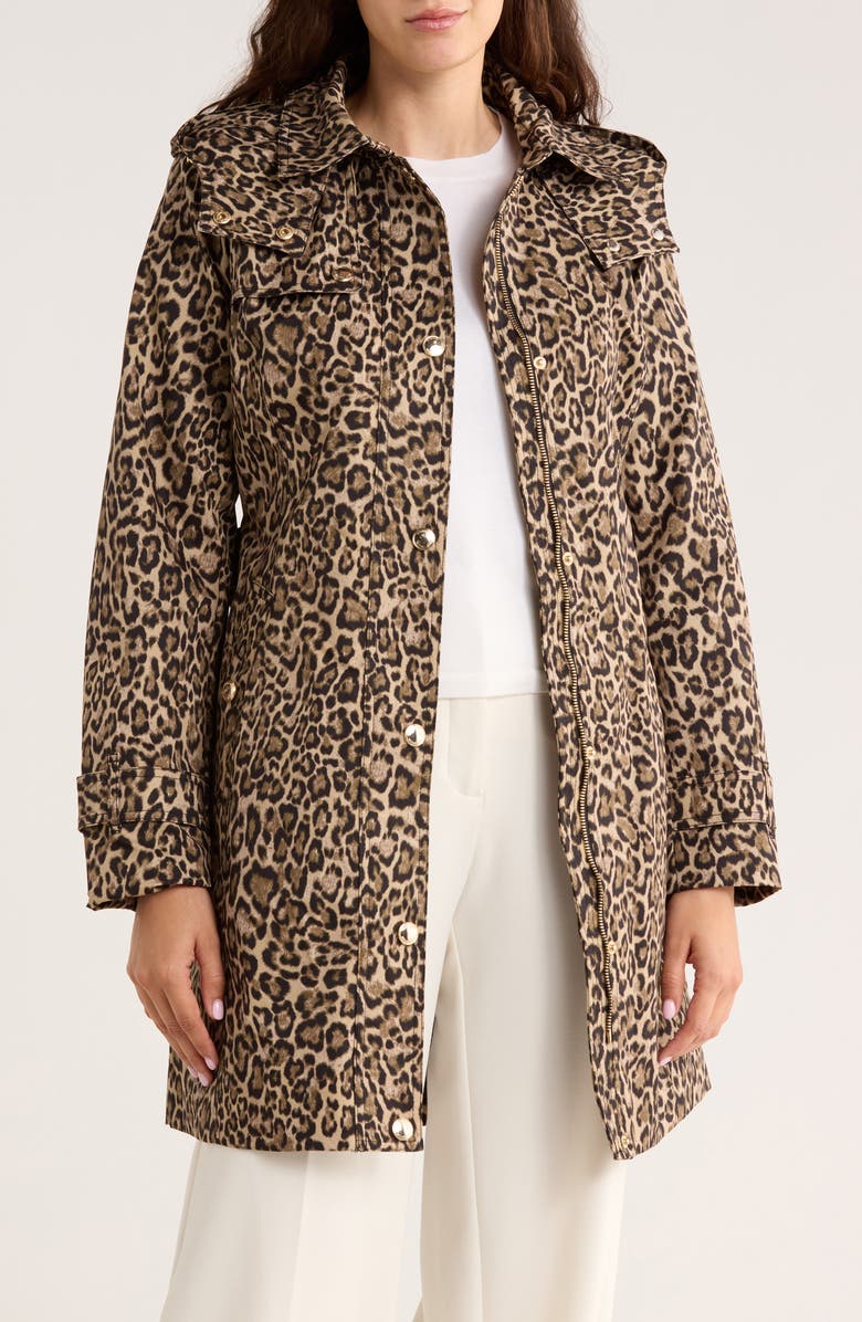 Michael Kors Water Resistant Belted Trench Coat, Alternate, color, Leopard