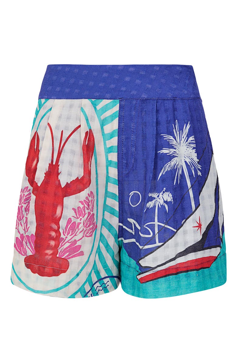 Agua Bendita Lia Alina Cotton Cover-Up Shorts, Alternate, color, Blue Multi