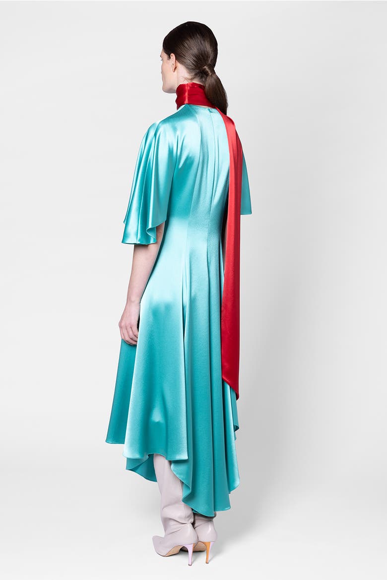 A-line Wren Dress With Contrast Scarf, Alternate, color, Aqua/Rouge