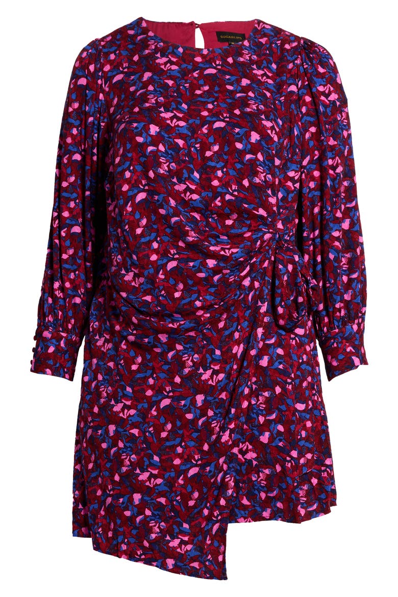 Turma Abstract Willy Wrap Minidress, Main, color, BURGUNDY-PINK