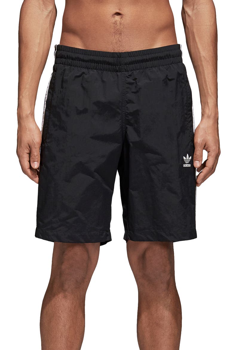 3-Stripes Swim Trunks, Main, color, BLACK