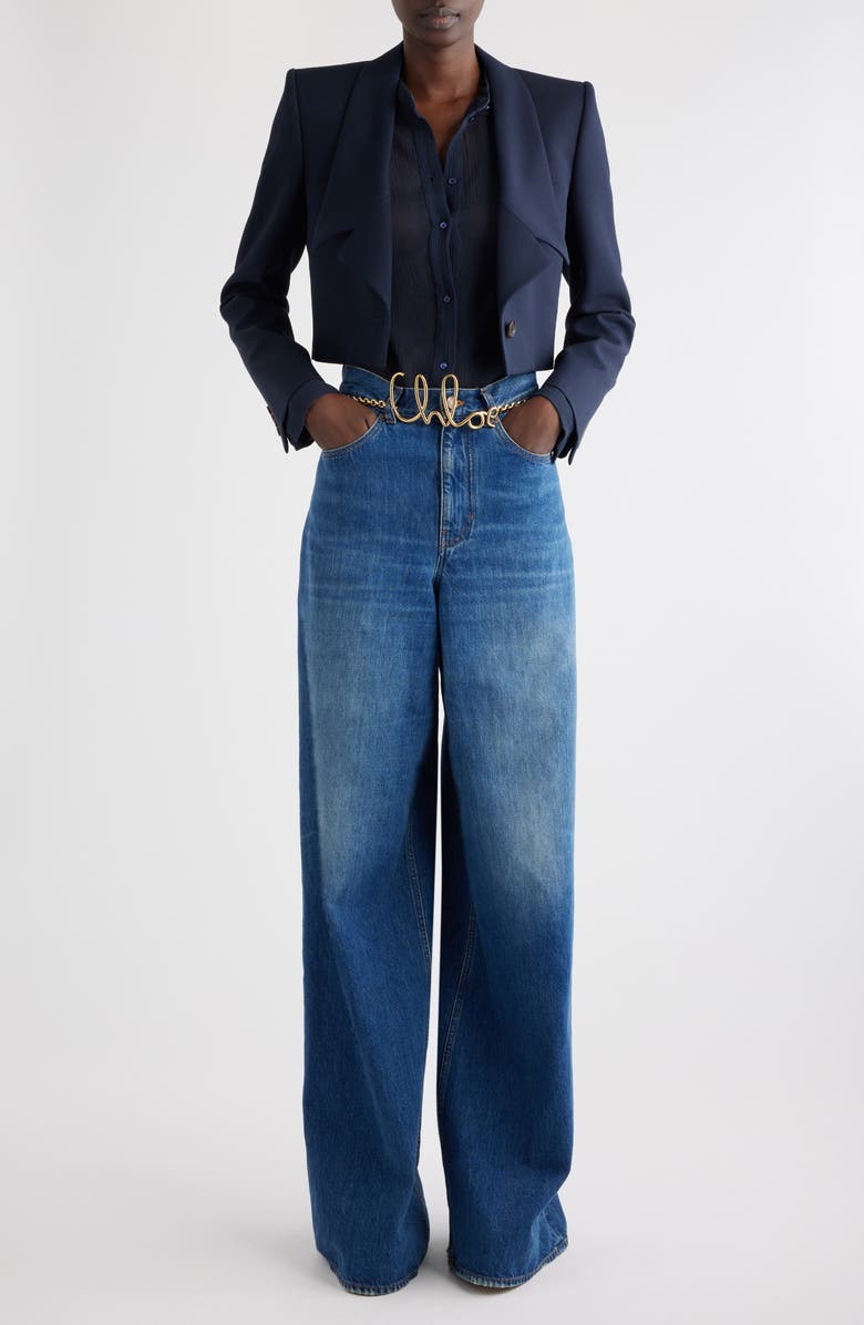 Chloé One-Button Crop Wool Blazer, Alternate, color, 