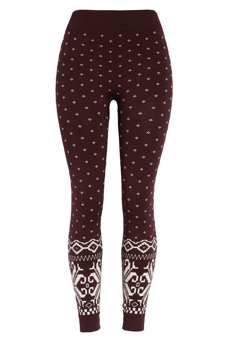 Women's Ski Base Layer Leggings, Alternate, color, BLACK CHERRY FAIRISLE JACQUARD