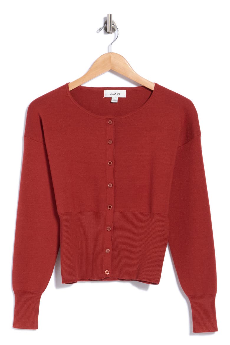 Crewneck Button Front Cardigan, Main, color, GARNET