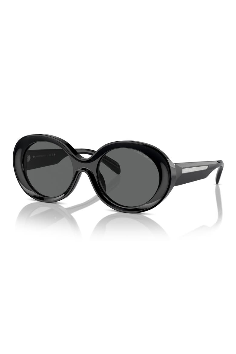 53mm Oval Sunglasses, Alternate, color, SHINY BLACK / DARK GREY
