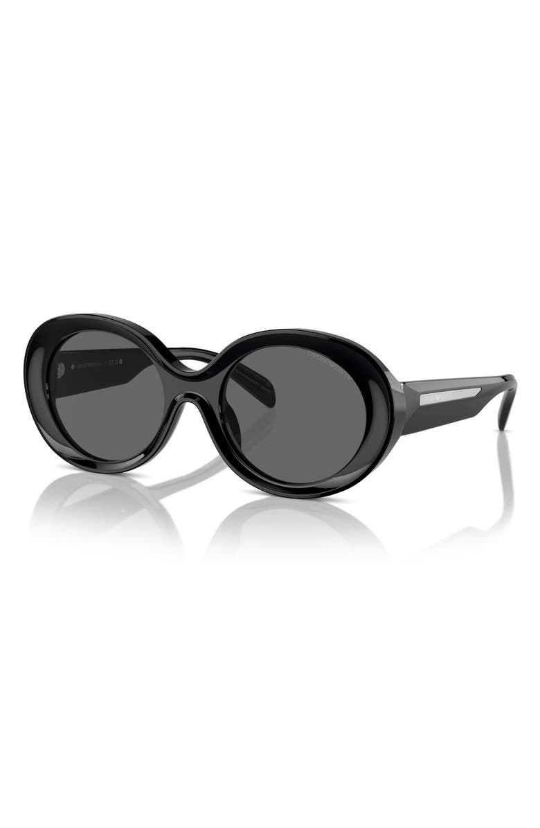 Emporio Armani 53mm Oval Sunglasses, Alternate, color, Shiny Black / Dark Grey