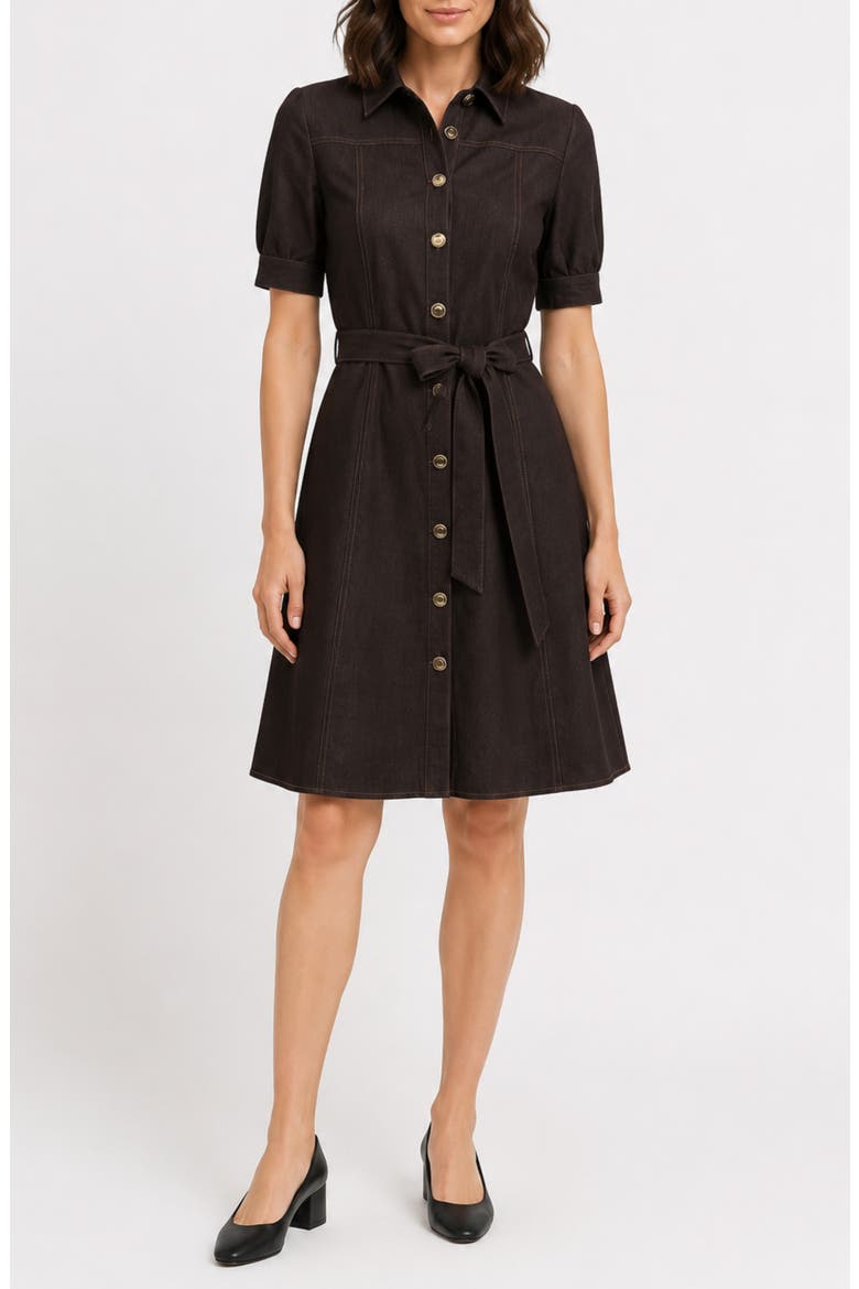 Denim Short Sleeve Shirtdress, Main, color, CHOCOLATE