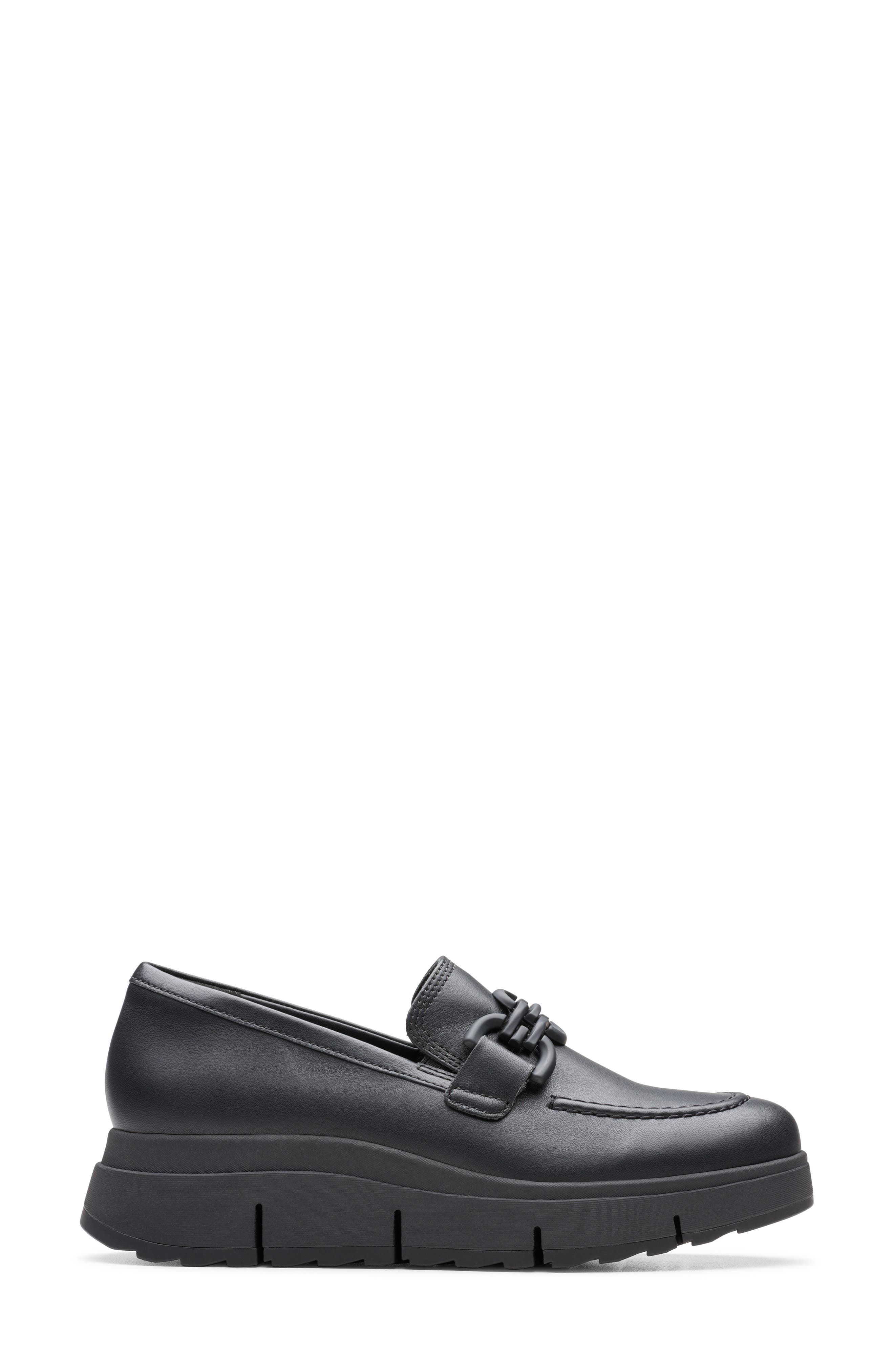 Clarks<sup>®</sup> Loriini Izzy Platform Wedge Bit Loafer, Alternate, color, Black Leather