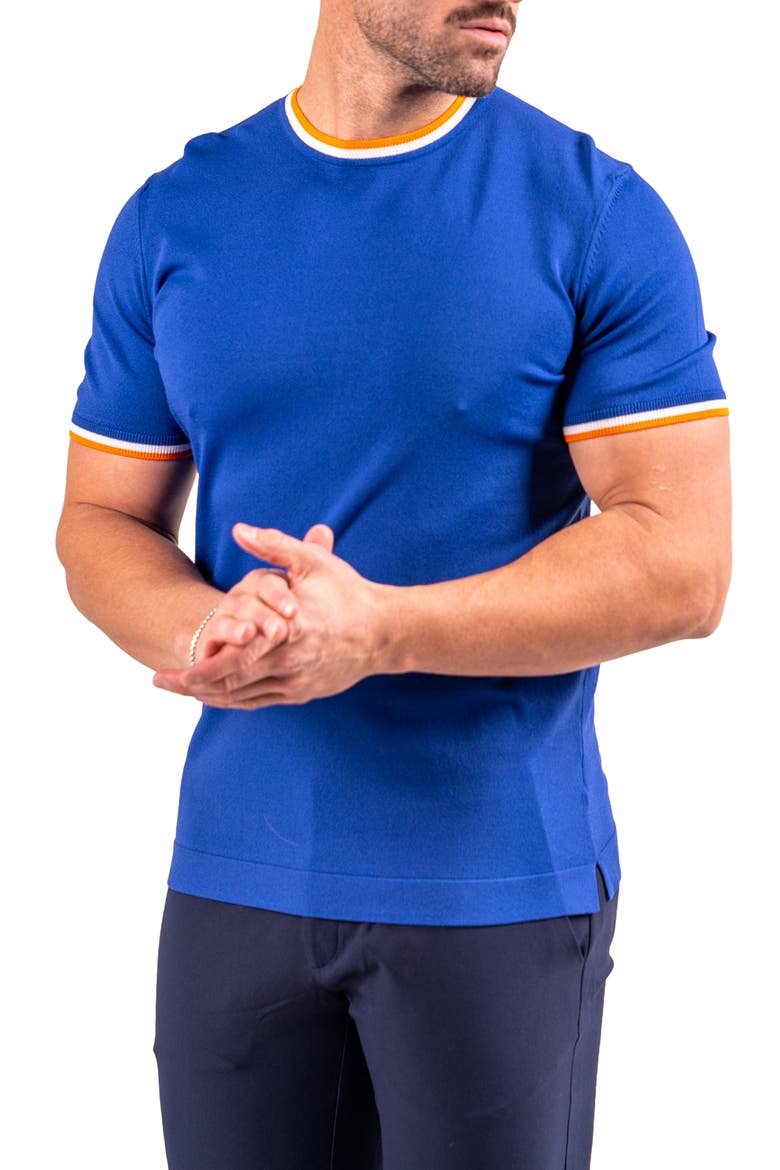 Tipped Short Sleeve Sweater, Alternate, color, BLUE