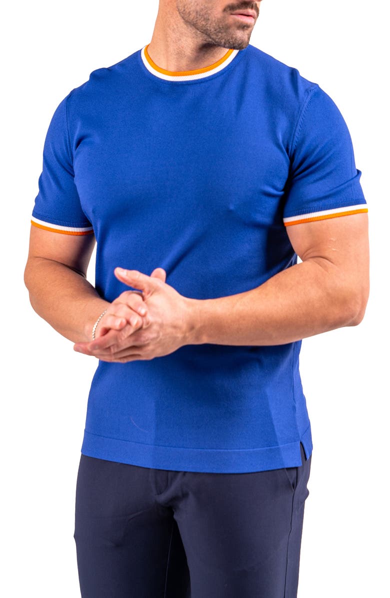 Maceoo Tipped Short Sleeve Sweater, Alternate, color, Blue