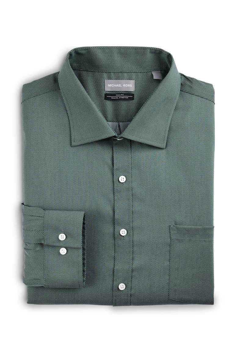 Big & Tall Micro Patterned Performance Dress Shirt, Main, color, GREEN