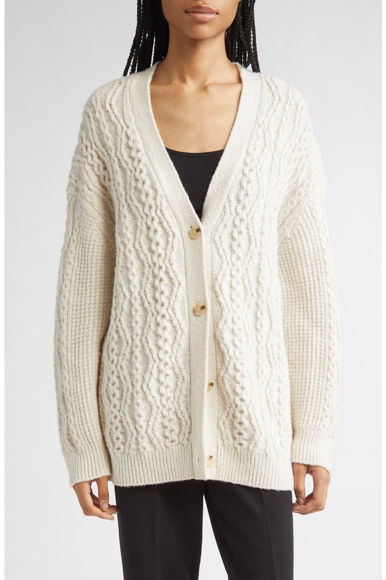 Mixed Stitch Wool & Cashmere Blend Cardigan, Main, color, OFF WHITE/ MARZIPAN