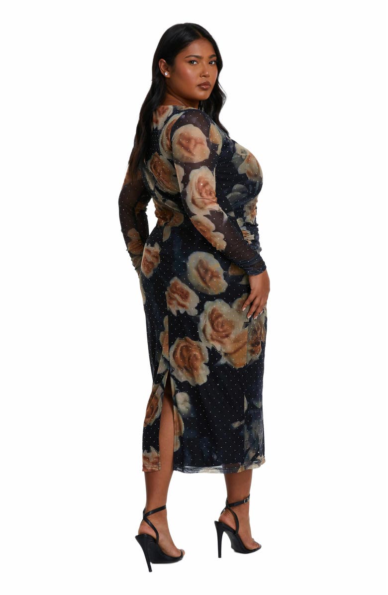 QUIZ Plus Size Floral Mesh Round Neck Maxi Dress, Alternate, color, 
