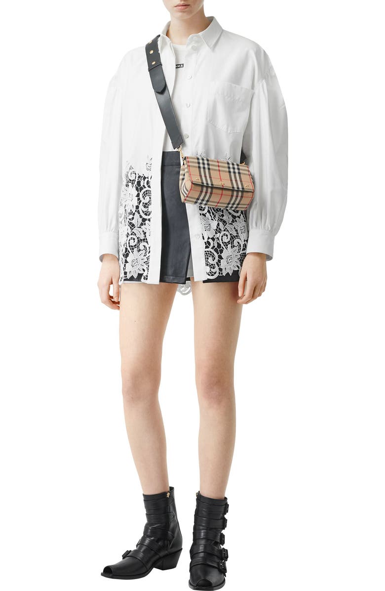 Burberry Small Vintage Check & Leather Crossbody Bag, Alternate, color,