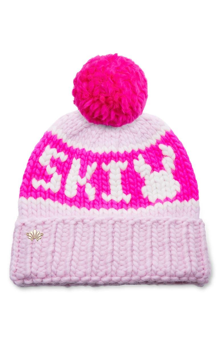 Lele Sadoughi The Ski Bunny Merino Wool Beanie with Yarn Pompom, Main, color, Neon Blush