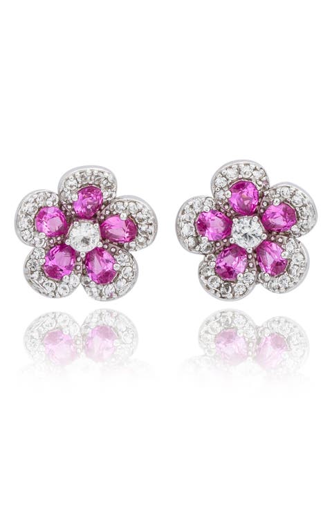 Sapphire & Diamond Flower Stud Earrings