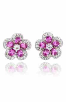 SUZY LEVIAN Sapphire & Diamond Flower Stud Earrings