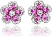 SUZY LEVIAN Sapphire & Diamond Flower Stud Earrings