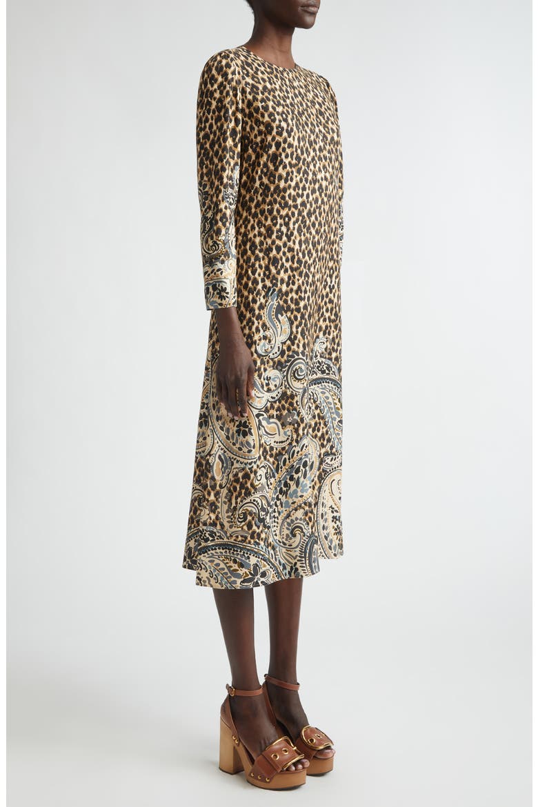 Mixed Print Long Sleeve Midi Dress, Alternate, color, BEIGE