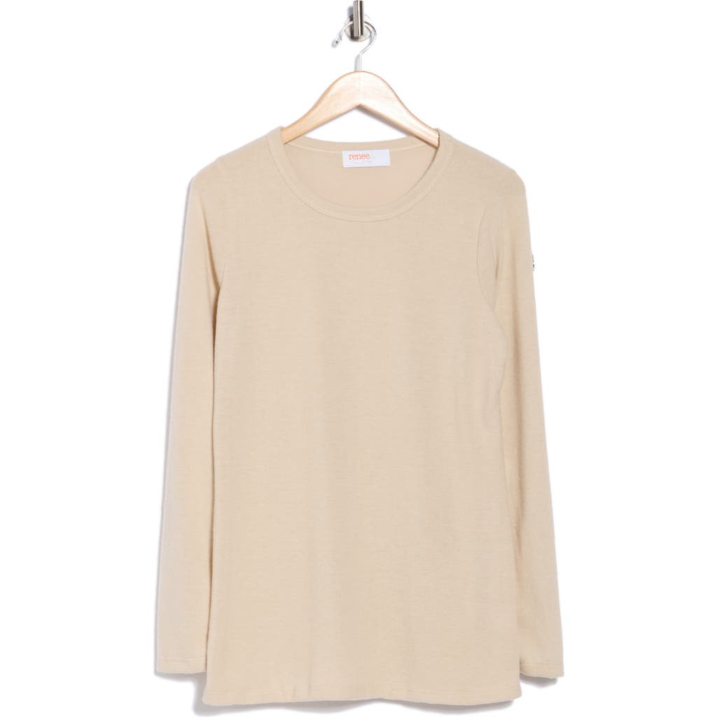 Renee C Brushed Knit Long Sleeve Top In Brown