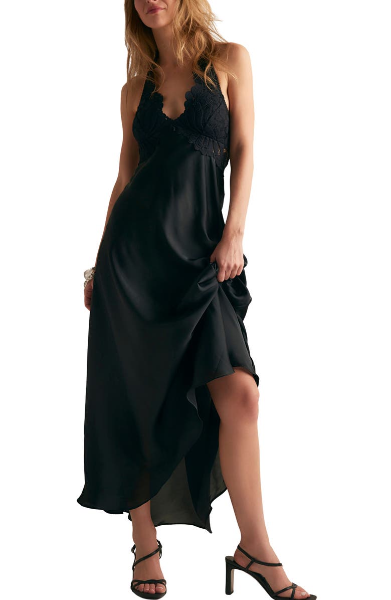 Free People Petal Party Midi Slipdress, Alternate, color, Black