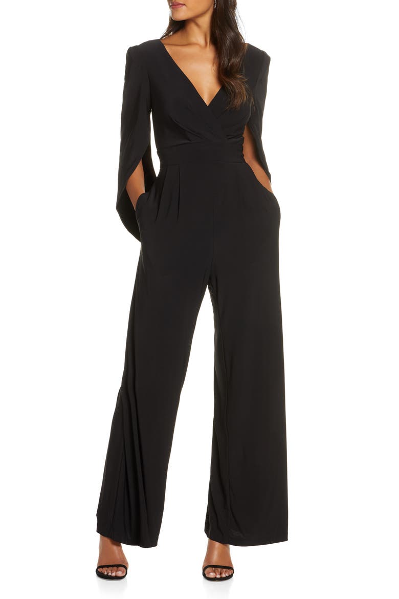 Cape Sleeve Jumpsuit, Main, color, BLACK
