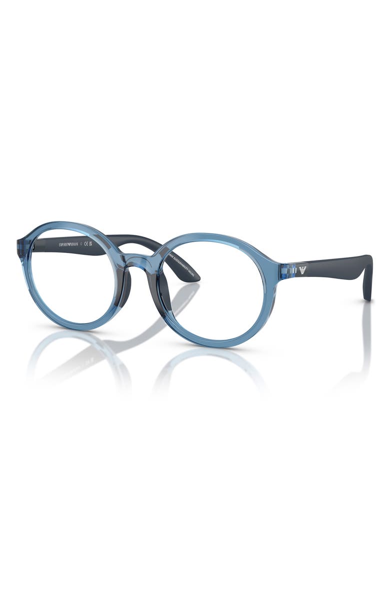 Emporio Armani Kids' 48mm Round Optical Glasses, Alternate, color, Shiny Blue / Demo Lens