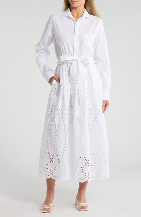 Grace Embroidered Eyelet Long Sleeve Cotton Shirtdress