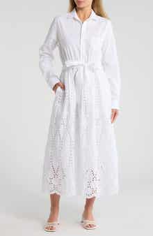 Frank & Eileen Grace Embroidered Eyelet Long Sleeve Cotton Shirtdress