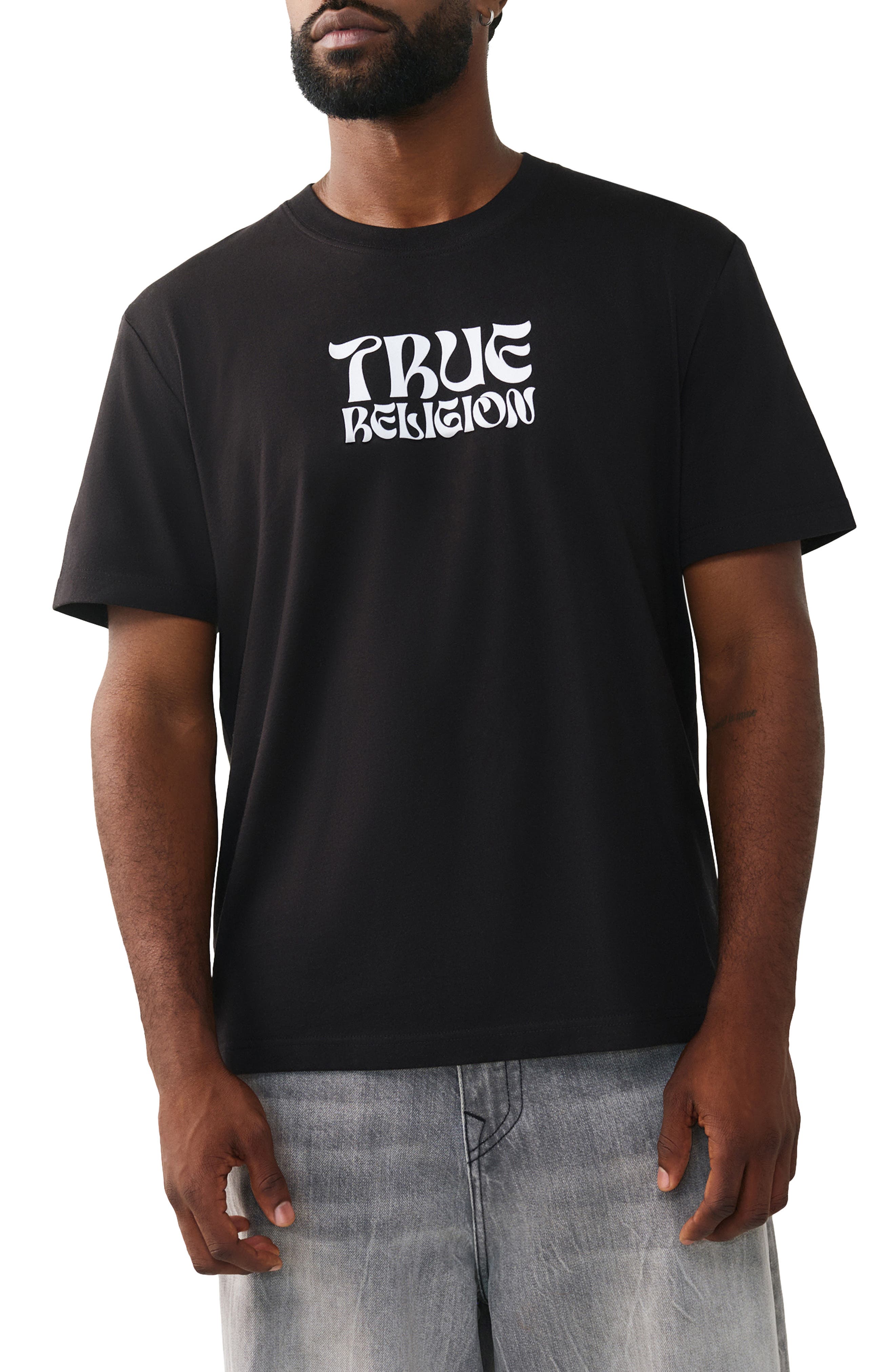 Wavy Logo Buddha Face Graphic T-Shirt