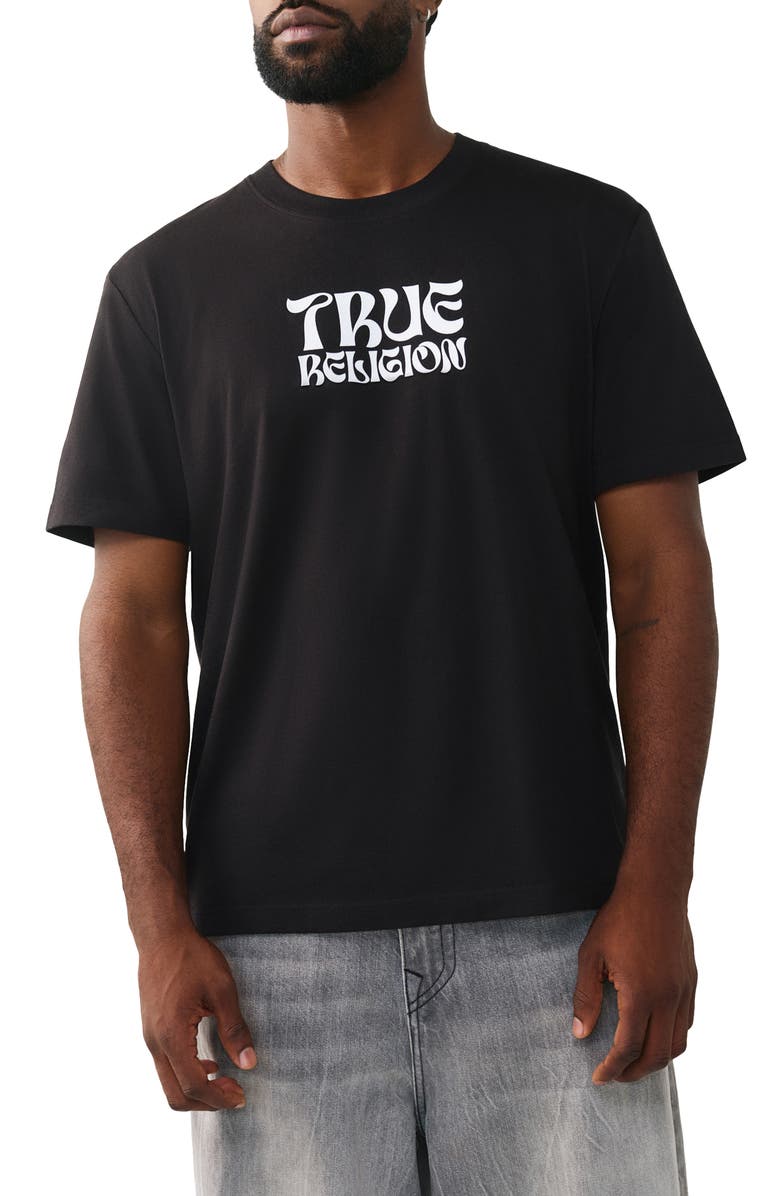 True Religion Wavy Logo Buddha Face Graphic T-Shirt, Main, color, Jet Black