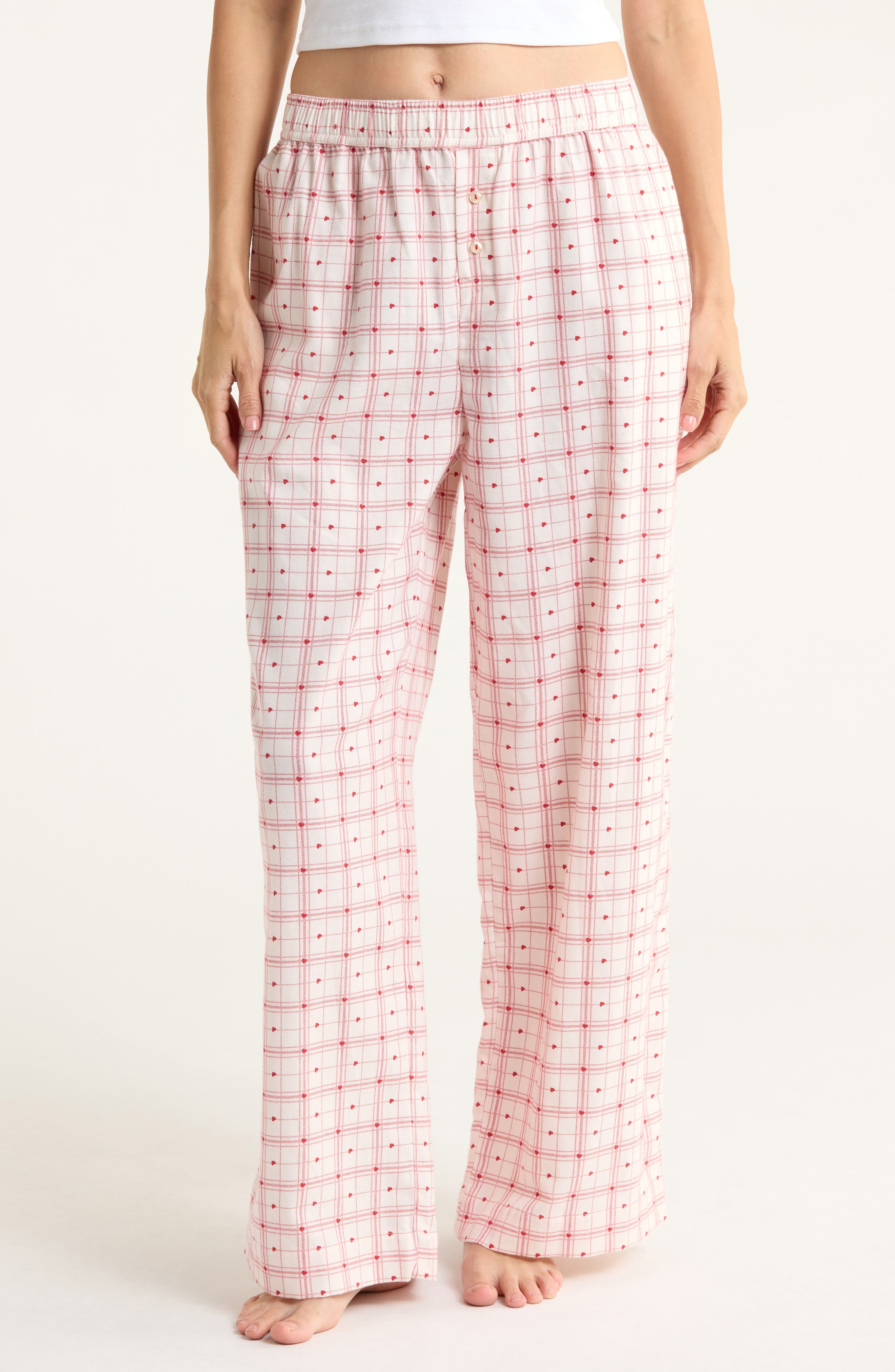 IVORY- RED HEART SKETCH PLAID