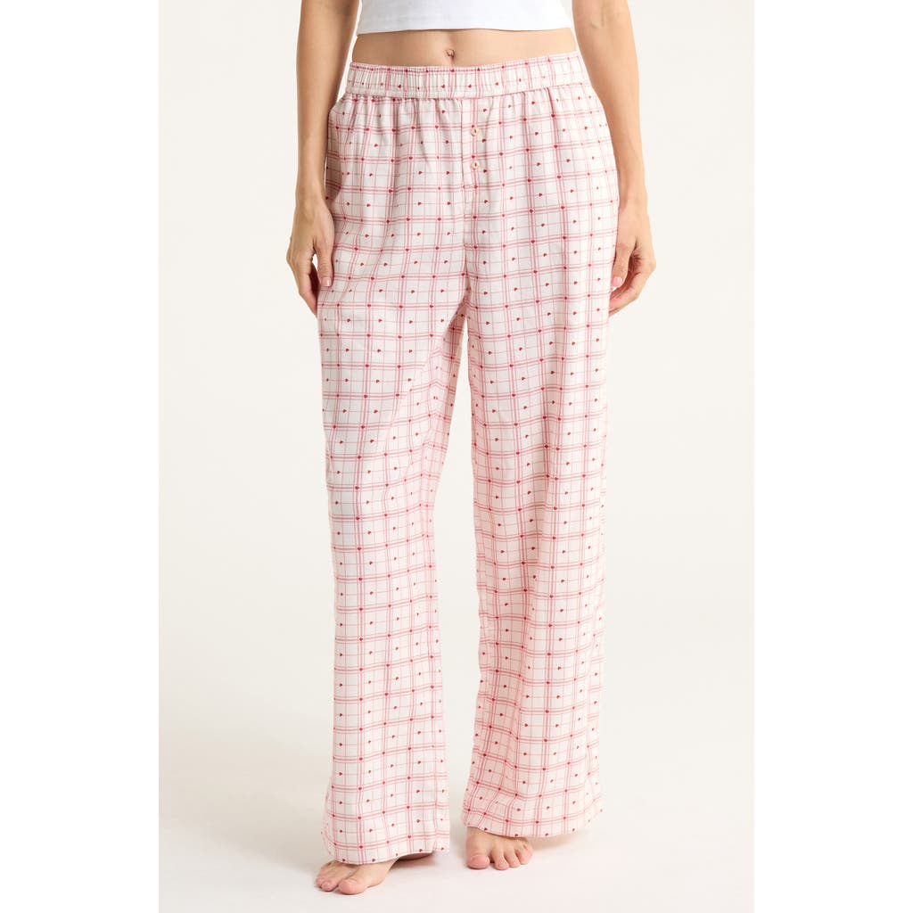 Open Edit Print Flannel Boxer Pajama Pants In Pink