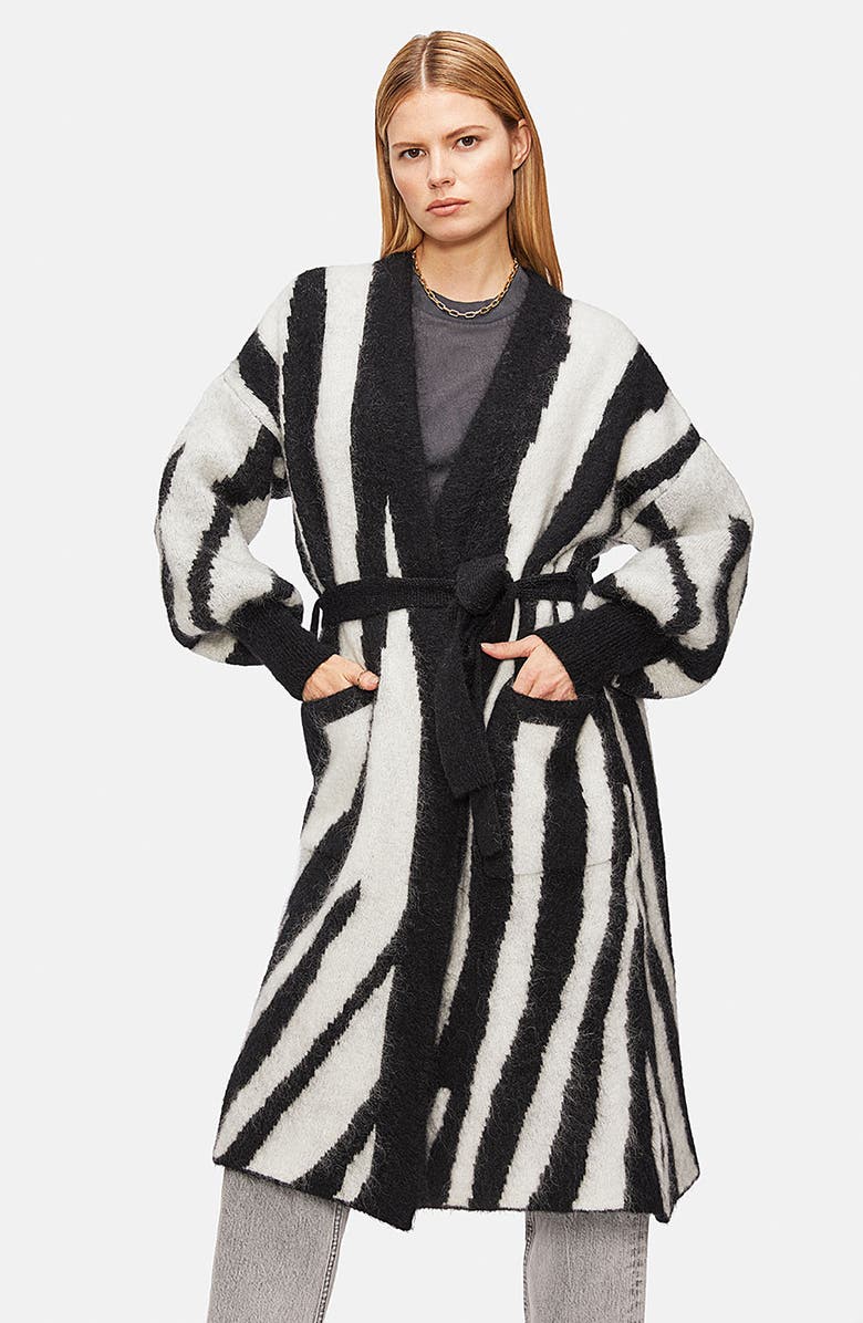 ANINE BING Oliver Zebra Stripe Belted Cardigan, Alternate, color,